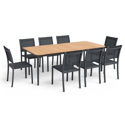 Salon de jardin table en aluminium/teck et 8 chaises, TEMPA OVIALA