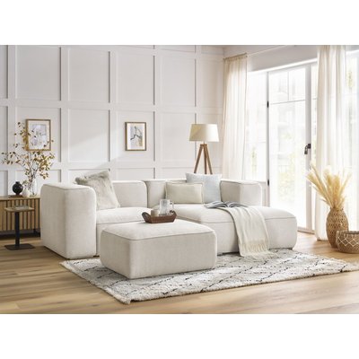 Canapé d'angle fixe 4 places en tissu texturé avec pouf, ZEPHYR BOBOCHIC