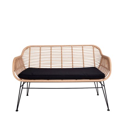 Banquette indoor/outdoor aspect rotin et métal avec coussin - TRIESTE HOUSE NORDIC
