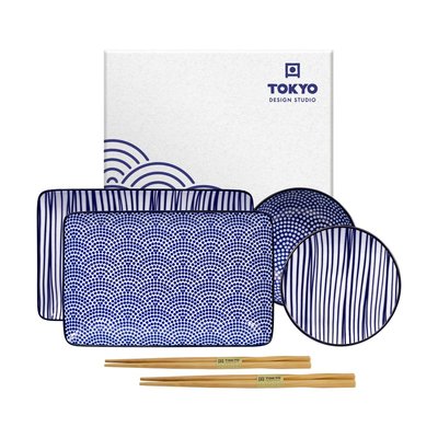 Service De Sushi Nippon Bleu En Porcelaine Bleue Et Blanche TOKYO DESIGN STUDIO
