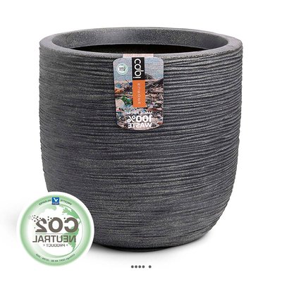 Pot eggpot élégant en matière synthétique recyclable H 34 cm D35 cm Gris anthracite ARTIFICIELLES