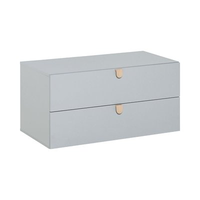 Commode Grise 2 Tiroirs avec Poignées Bois - Stige CALICOSY