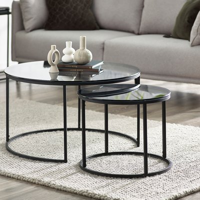 Dallas Smoked Glass Round Coffee Table Nest (Set of 2) SO'HOME
