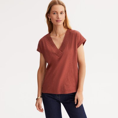 T-shirt scollo a V, maniche corte, dettaglio macramé ANNE WEYBURN
