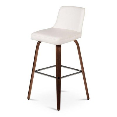 Chaise plan de travail imitation cuir blanc piétement plaqué noyer h 68.5 cm Leti ZAGO