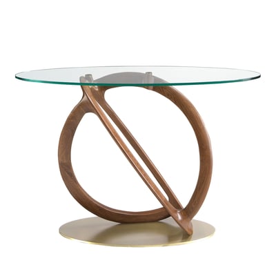 Console ovale verre trempé, noyer et acier poli ANGEL CERDA