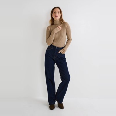 Pull col roulé à côtes uni en coton et cachemire mélangés MONOPRIX