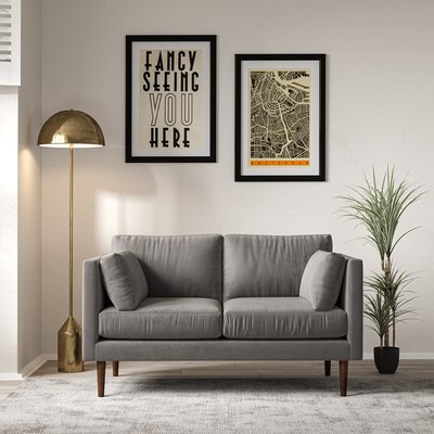 Gabriela Modern Velvet 2 Seater Feather Sofa with Dark Wood Legs SO'HOME