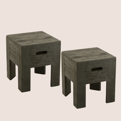 Tabourets en bois massif carrés (lot de 2) - TERRA HELLIN, DEPUIS 1862