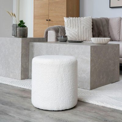 Pouf rond blanc en tissu bouclette BRUGES PIER IMPORT
