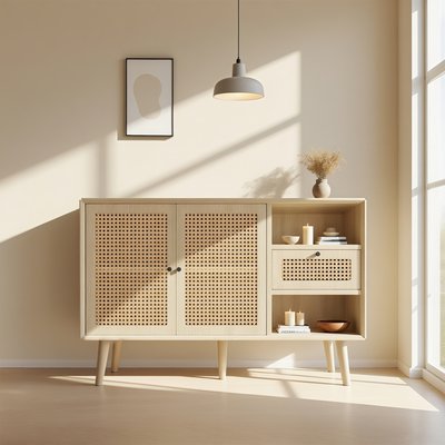 Buffet avec 2 portes 1 tiroir et 2 niches imitation chêne scandinave, DAVEBBUFFET MEUBLES COSY