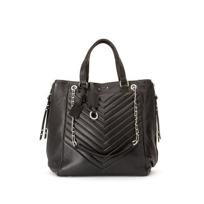 Borsa tote Le 1440 in pelle nera con trapuntatura chevron IKKS