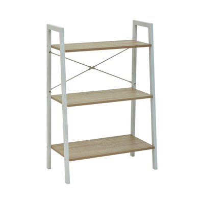 Industrial Style 3 Tier Ladder Shelf Unit in Natural Oak Effect with White Frame SO'HOME