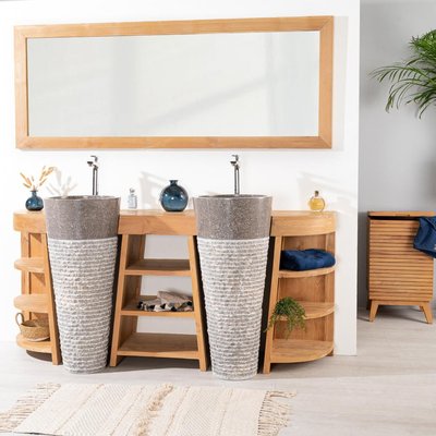 Meuble + vasques double en teck rectangle 180cm FLORENCE WANDA COLLECTION