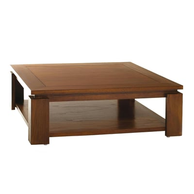 Table basse carrée 90cm style exotique double plateau bois mindi verni LOLA PIER IMPORT