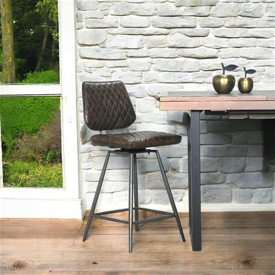 Chaise haute de bar style industriel siège capitonné marron et pied métal SALERNE PIER IMPORT