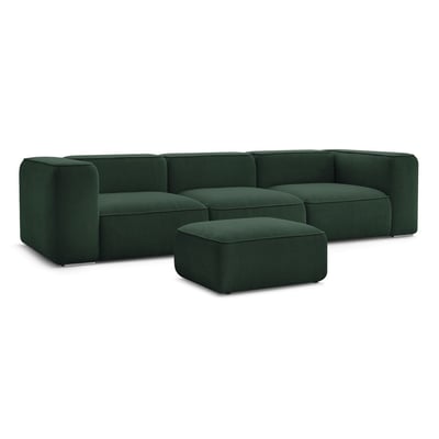 Canapé droit fixe 4 places en tissu texturé avec pouf, ZEPHYR BOBOCHIC
