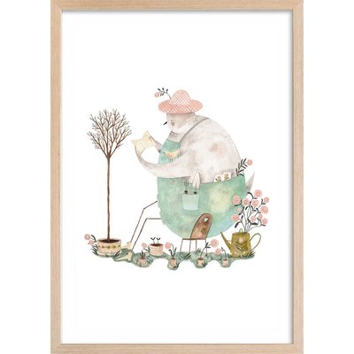 Affiche enfant un oiseau au jardin HEXOA