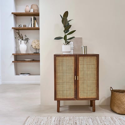 Buffet en manguier et cannage 68 cm 2 portes  RAPHAEL BERAH GETAH