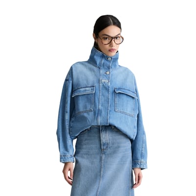 Funnel-Neck-Jeansblouson oversize avec des fibres de feuilles d'ananas MARC O’POLO DENIM