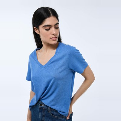 T-shirt manches courtes uni contenant du lin MONOPRIX