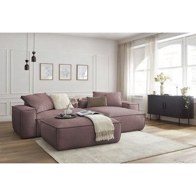 Canapé d'angle fixe 3 places en tissu chiné avec pouf, BOHEME BOBOCHIC