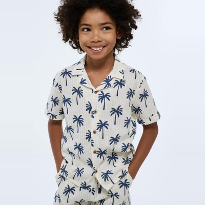 Chemise manches courtes imprimé en seersucker en coton MONOPRIX