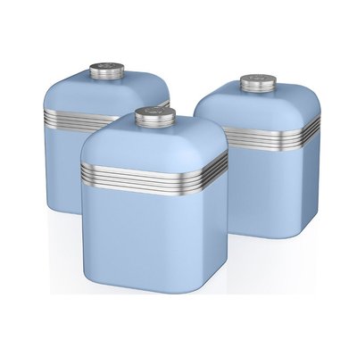 Set of 3 Retro Tea Coffee Sugar Canisters in Blue SWAN