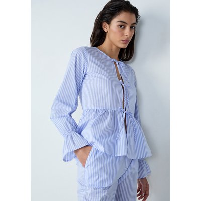 Chemise de pyjama manches longues en coton à rayures à nœuds POPPI ETAM