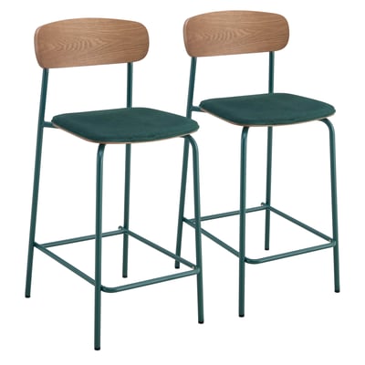 Lot de 2 chaises hautes en métal, bois et tissu, LEXY OVIALA