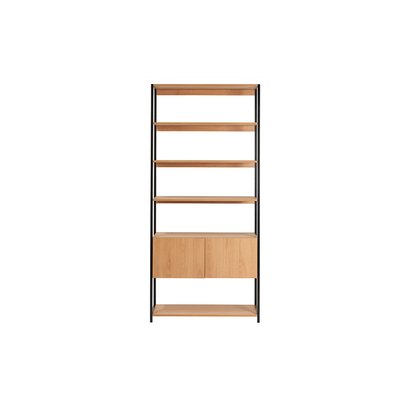 Bibliothèque étagère avec rangement fermé finition bois clair chêne et métal noir L94 cm FLEA MILIBOO