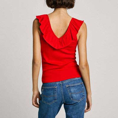 T-shirt côtelé col V, volanté PEPE JEANS