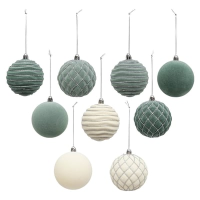 Boule de Noël pailletté vert x9 80mm ATMOSPHERA
