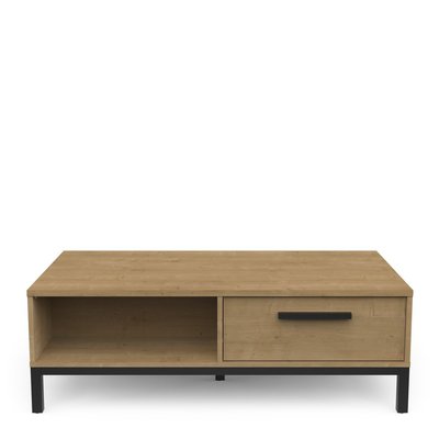 Table basse 2 tiroirs et 2 niches décor chêne et noir mat L110,5 cm - CRAFT CALICOSY