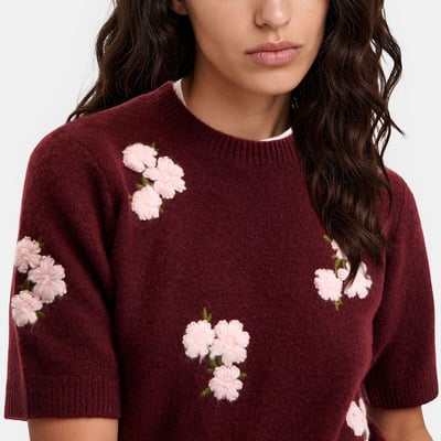 Pullover mit Rundhalsausschnitt, kurzen Ärmeln und Blumenstickerei LA REDOUTE COLLECTIONS