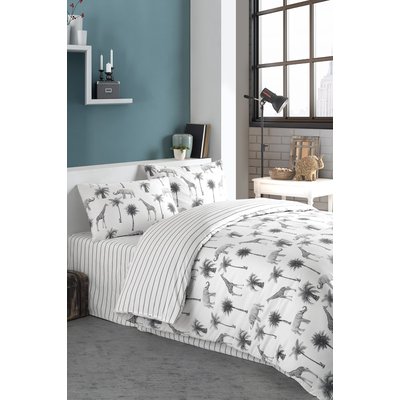 Parure Housse de couette 3 pcs 240x220 cm 100% coton 57 fils imprimé."Jungle" C DESIGN HOME TEXTILE