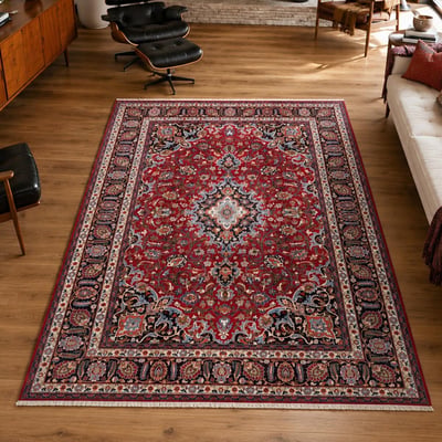 Tapis d'orient au motif oriental, artisanal noué main, MASHAD 1 UN AMOUR DE TAPIS