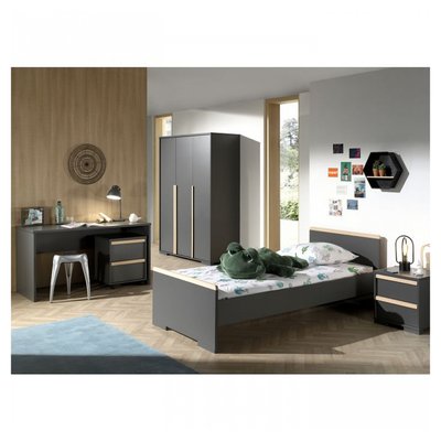 LONDON Lit +Chevet tiroirs + Armoire Portes + Bureau + Caisson de bureau VIPACK