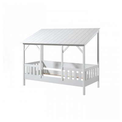 MALIA Lit cabane avec toit + Sommier Lattes Beige VIPACK