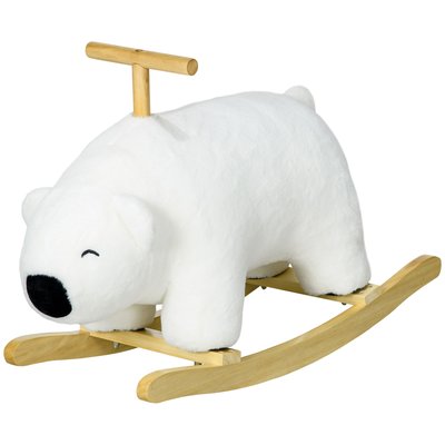 Cheval à bascule ours polaire fonction sonore poignée bois peluche blanc HOMCOM
