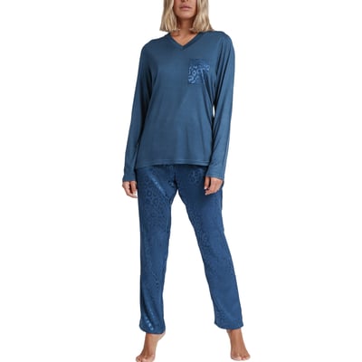 Pyjama pantalon top manches longues Satin Leopard ADMAS