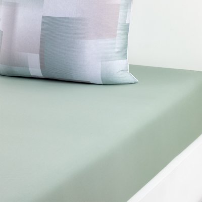 Drap housse en satin de coton lavé, L SONGE LACOSTE HOME