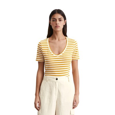 T-shirt à rayures régulières en Organic Cotton Slub Jersey MARC O'POLO