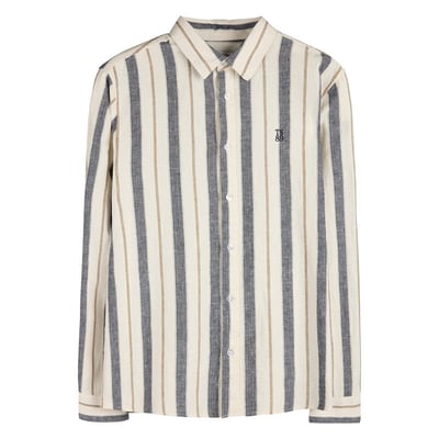 Chemise beige et grise en lin et coton ornée d'un motif à rayures TEDDY SMITH