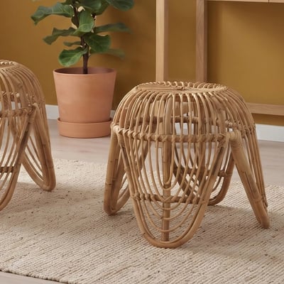Tabouret rond en rotin naturel (lot de 2) - LEON HELLIN, DEPUIS 1862