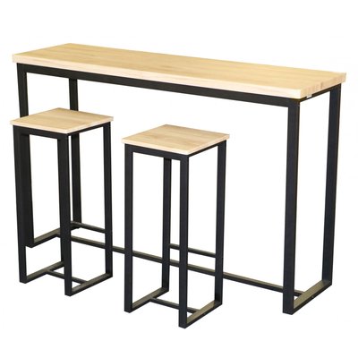 Table de Bar Murale + 2 Tabourets de Bar Bois et Métal Noir WADIGA