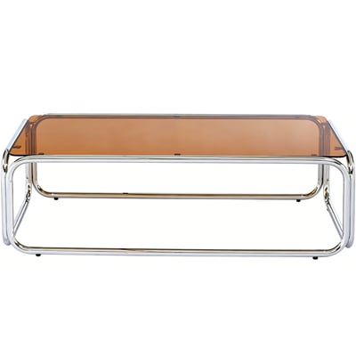 Table basse rectangulaire en acier chromé et verre trempé caramel - SPRITZ HOMIFAB