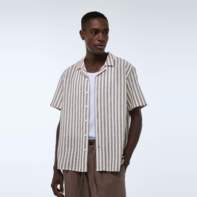 Chemise manches courtes rayée en lin et coton MONOPRIX