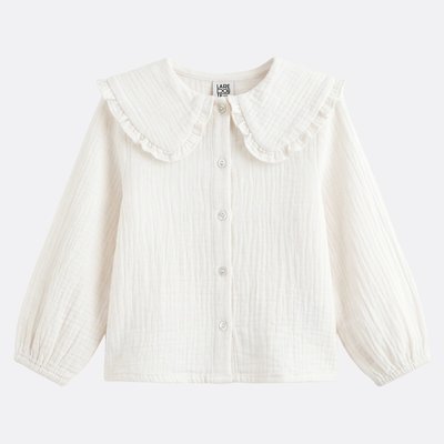Cotton Muslin Blouse with Ruffled Peter Pan Collar and Long Sleeves LA REDOUTE COLLECTIONS