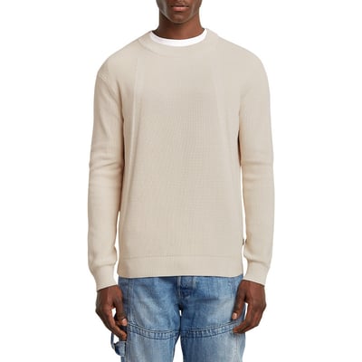 Pull en coton vert uni avec un col rond et un patch d'authenticité G-Star RAW